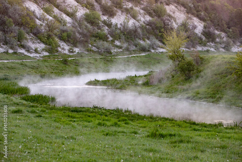 Beautiful landscape with the Raut River in the Republic of Moldova. rural nature in Eastern Europe.