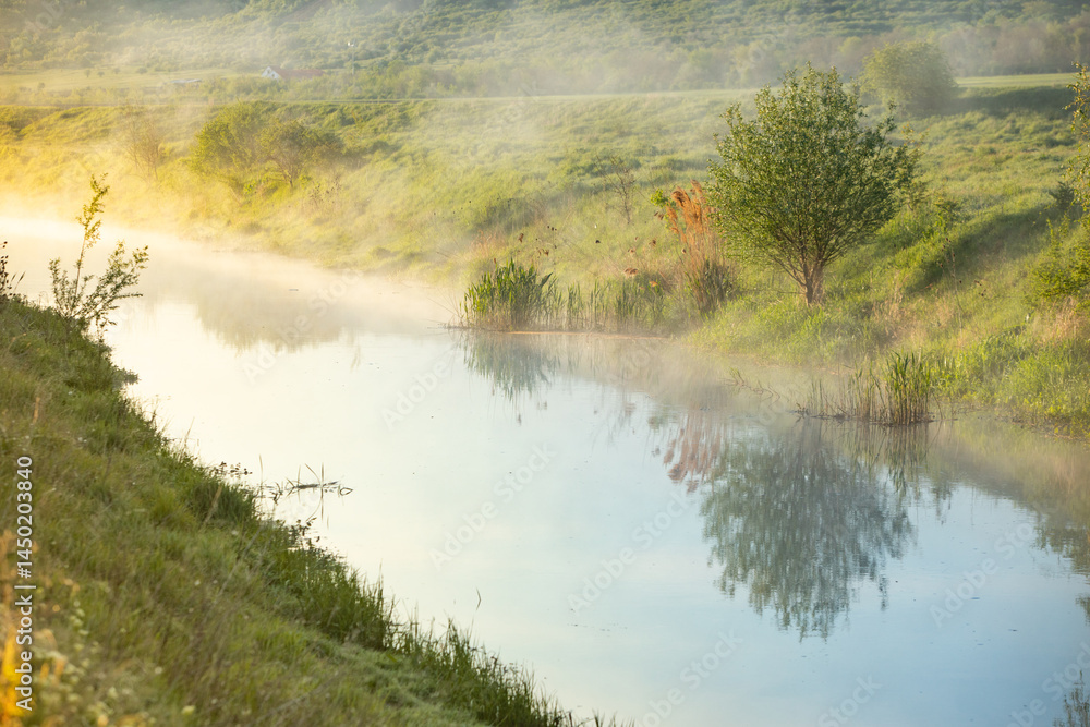Beautiful landscape with the Raut River in the Republic of Moldova. rural nature in Eastern Europe.