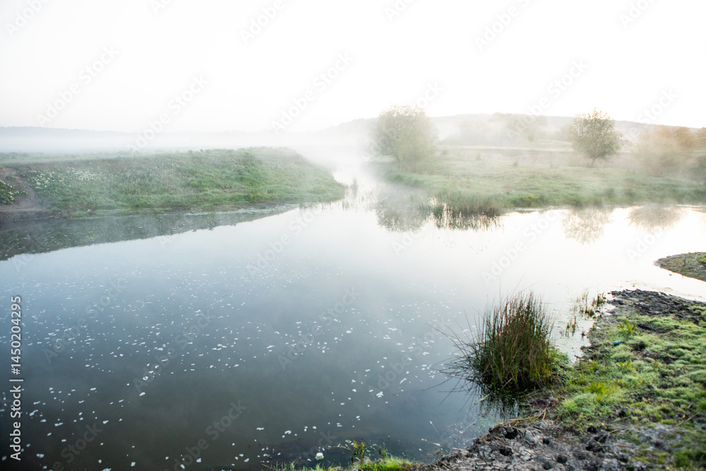Beautiful landscape with the Raut River in the Republic of Moldova. rural nature in Eastern Europe.