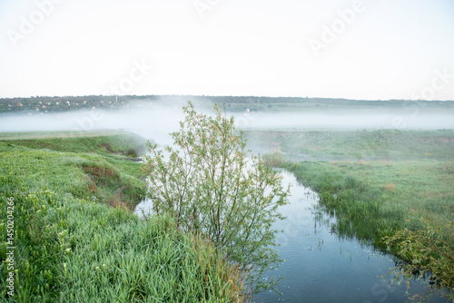 Obraz na płótnie Beautiful landscape with the Raut River in the Republic of Moldova. rural nature in Eastern Europe. w salonie