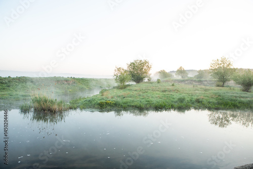 Obraz na płótnie Beautiful landscape with the Raut River in the Republic of Moldova. rural nature in Eastern Europe. w salonie