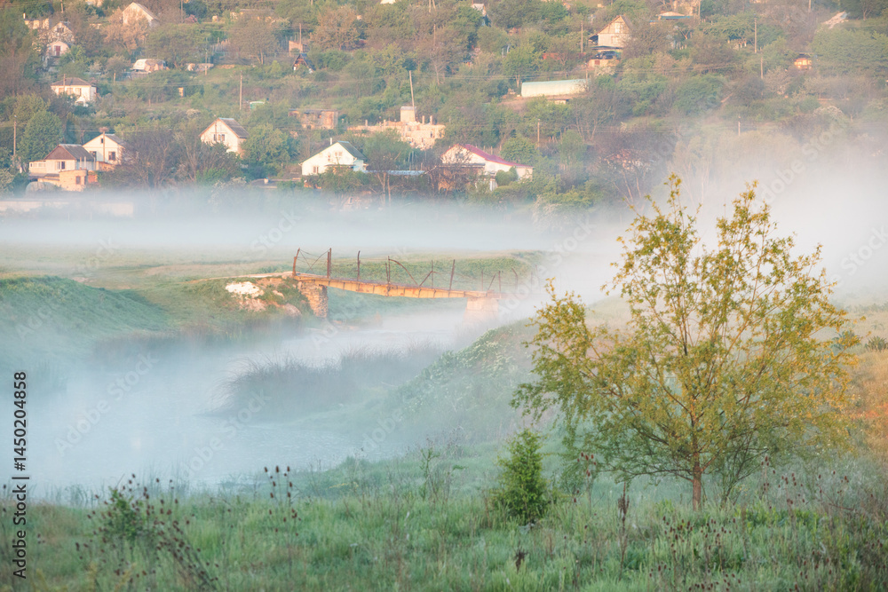 Beautiful landscape with the Raut River in the Republic of Moldova. rural nature in Eastern Europe.