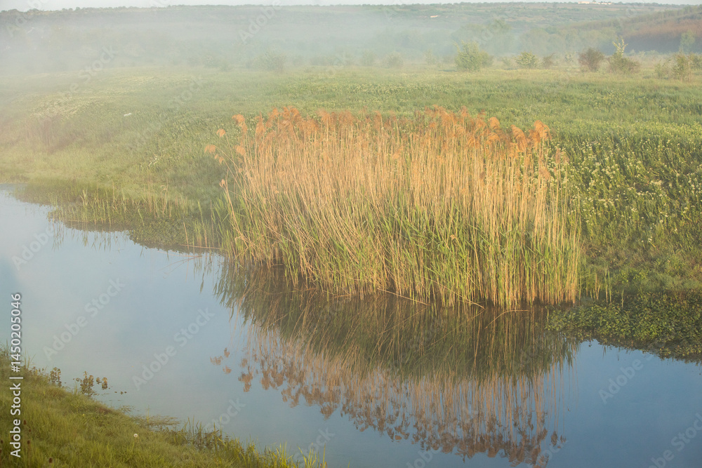 Beautiful landscape with the Raut River in the Republic of Moldova. rural nature in Eastern Europe.