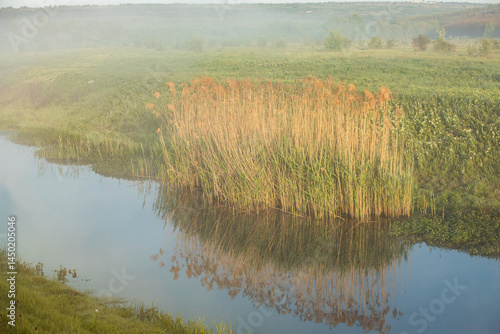 Obraz na płótnie Beautiful landscape with the Raut River in the Republic of Moldova. rural nature in Eastern Europe. w salonie