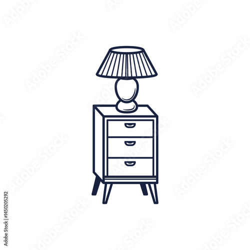Cozy Nightstand with Lamp Outline Illustration