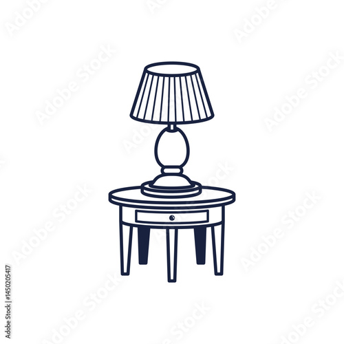 Elegant Round Table with Lamp Outline Illustration