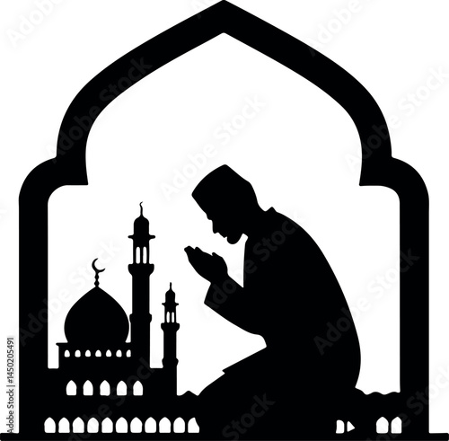 Inspiring Praying Silhouette Vector Illustration – Emblem of Spiritual Worship, Devotion, and Inner Faith for Meditation, Religious Art, and Contemporary Spiritual Expression