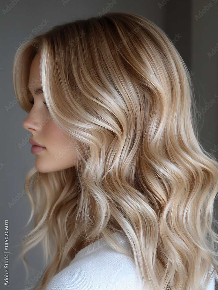 Naklejka premium radiant blonde waves in natural light