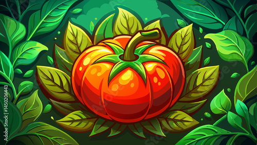 A single, ripe tomato clings to a vivid green stem.
Its color dance of red and green embodies freshness.
Symbol of homegrown produce and mindful nutrition.
Great for organic product art or health food