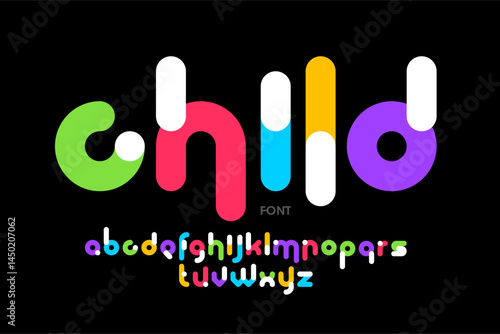 Child. Playful style font, alphabet letters and numbers vector illustration
