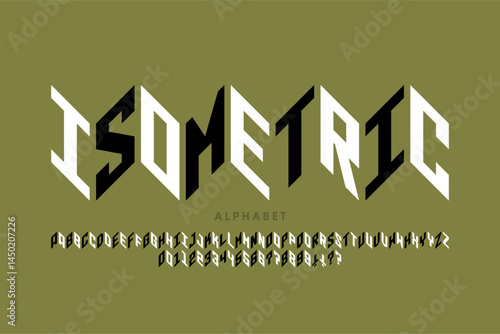 Isometric style font, alphabet letters and numbers vector illustration