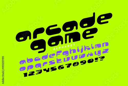 Obraz na płótnie Arcade game style font, alphabet letters and numbers vector illustration w salonie