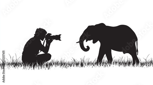 Silhouettes of a mother and daughter with animals in a wildlife illustration