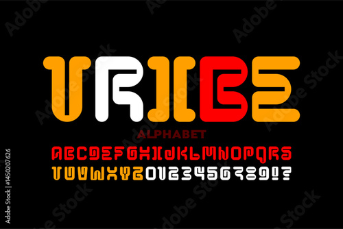 Obraz na płótnie Tibal style font, alphabet letters and numbers vector illustration w salonie