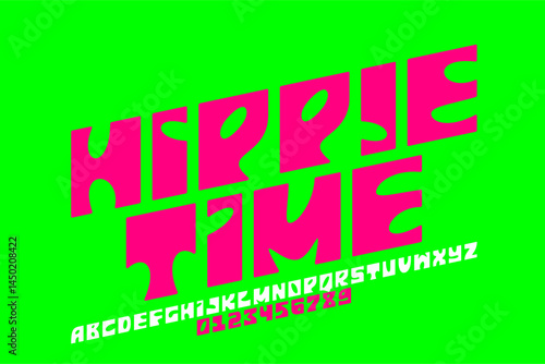 Obraz na płótnie Hippie time font, alphabet letters and numbers vector illustration w salonie