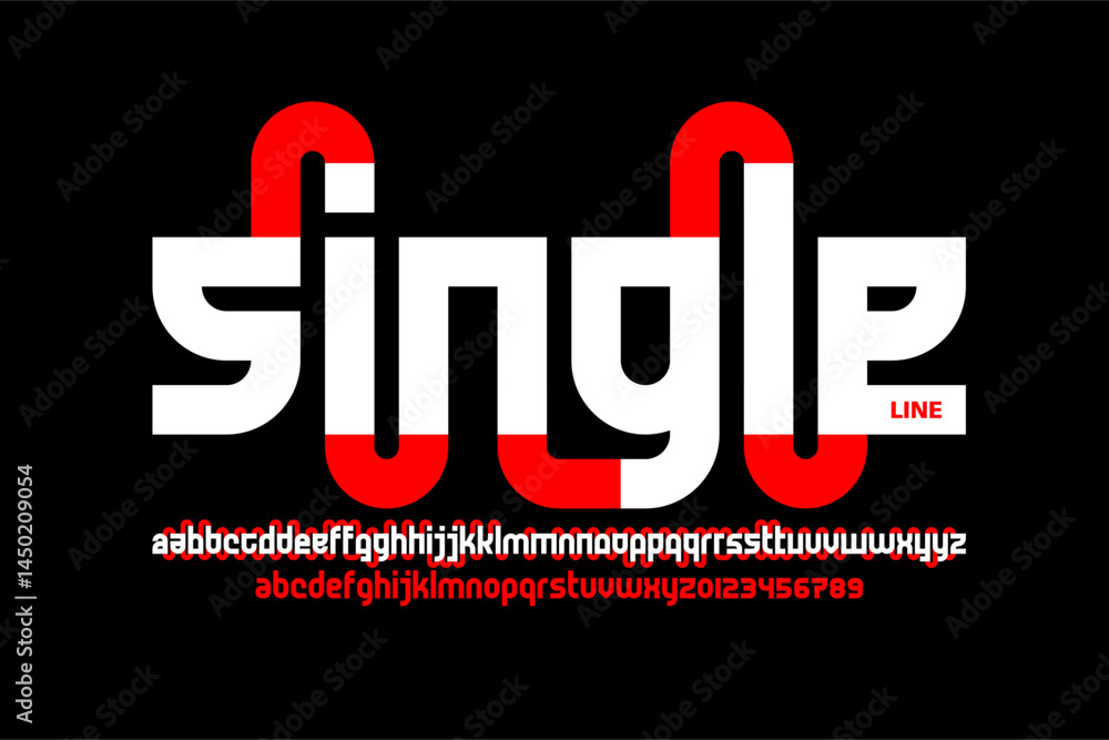 Single line font, alphabet letters and numbers vector illustration