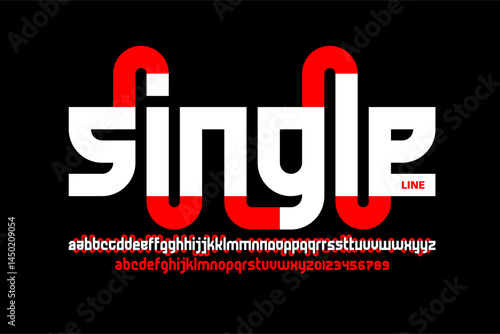 Obraz na płótnie Single line font, alphabet letters and numbers vector illustration w salonie