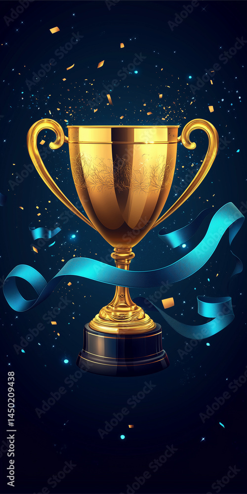 Golden trophy on a dark blue background Golden trophy on a dark blue background