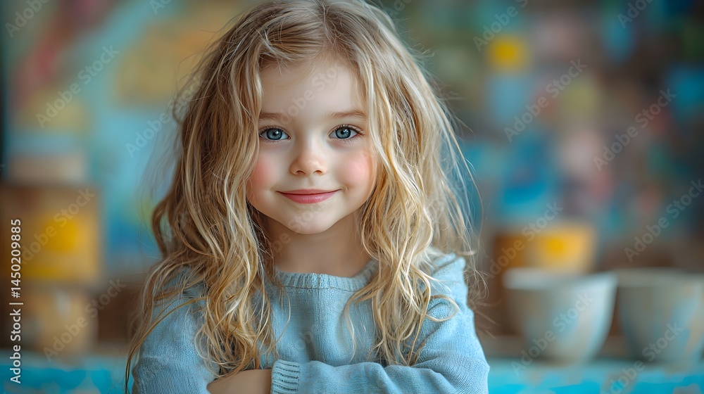 Fototapeta premium a little girl with blonde hair and blue eyes