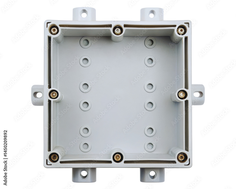 Obraz premium Electrical junction box with multiple mounting holes on a transparent background