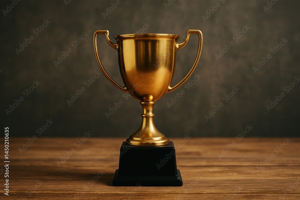 Golden trophy on wooden table. Golden trophy on wooden table.
