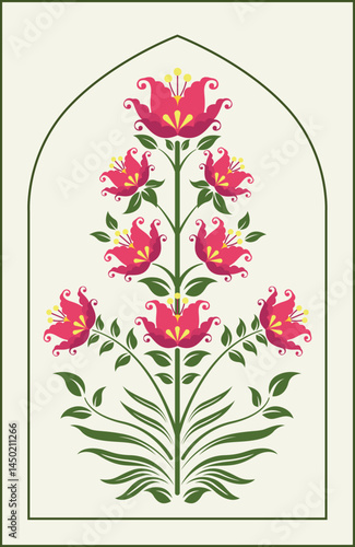 Mughal flower, Mughal wall design. Digital Textile design hand drawn flower illustration.