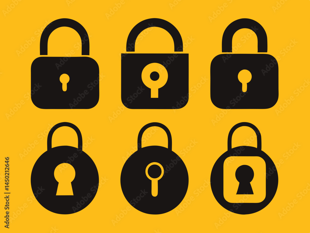 set of locks silhouette set 6 pis bundle Vector icon illustration silhouette Graphics design image white background set of locks silhouette set 6 pis bundle Vector icon illustration silhouette Graphics design image white background