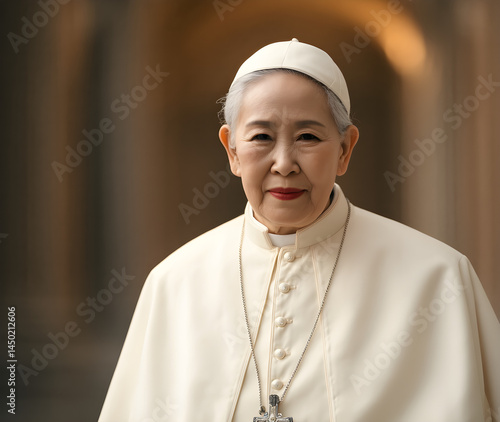 portrait of an Asian woman as the new pope
