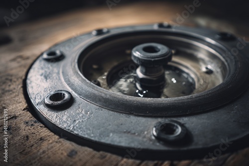Wallpaper Mural Close up shot of a metal bolt and mounting fixture in a rustic wooden frame shows details. Torontodigital.ca