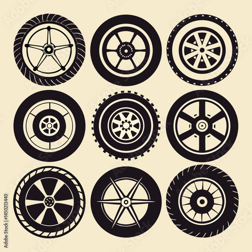 set of wheel icons Vector icon illustration silhouette Graphics design image white background