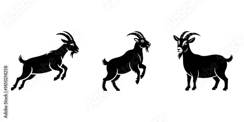 vector silhouette of a goat, set of goat silhouette vector illustrations. goat icon, Goat silhouette set isolated flat vector illustration on white background, goat silhouettes set, vector set.