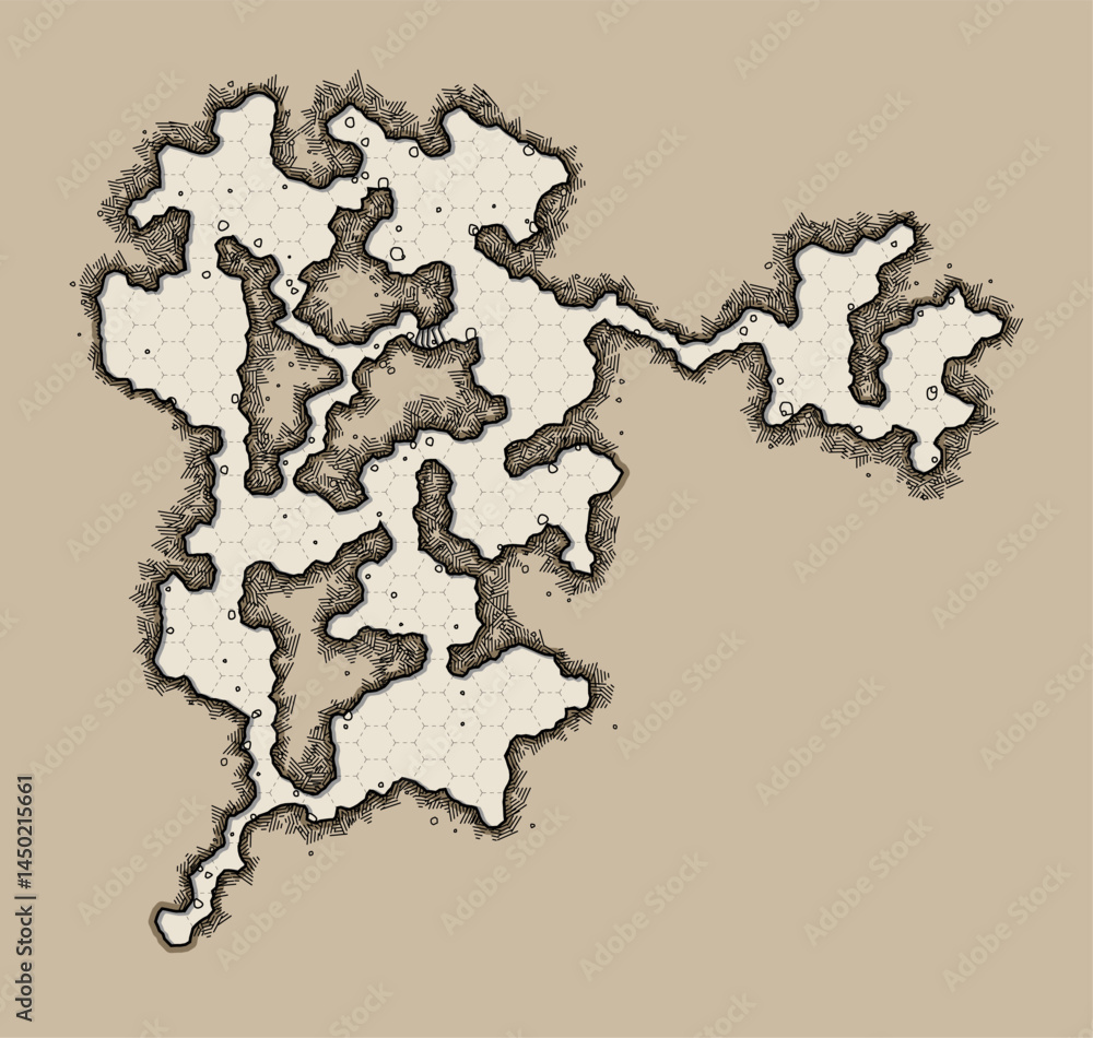 Fototapeta premium Detailed Cave System Dungeon Map with Hex Grid