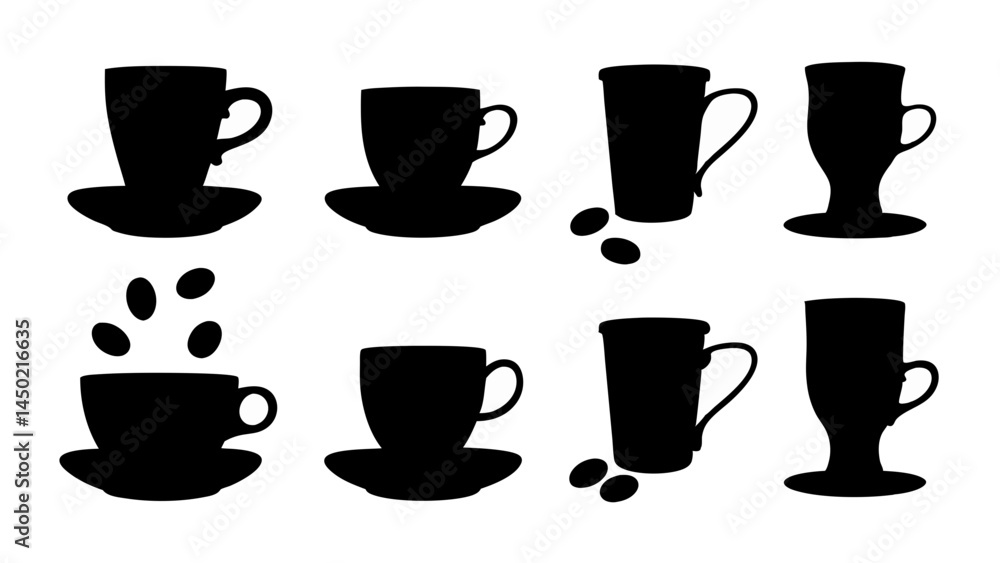 set of coffee silhouette vector on tranparent background set of coffee silhouette vector on tranparent background
