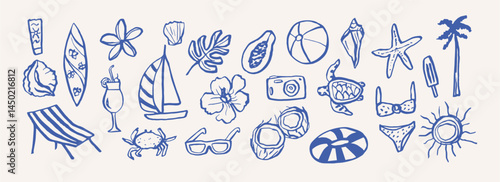 Hand drawn doodle summer vacation elements