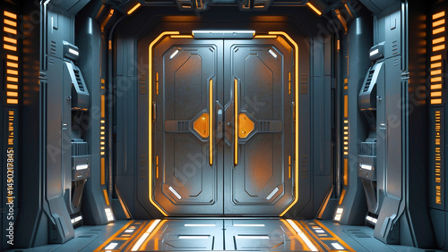 Futuristic Metallic Door Sci-Fi