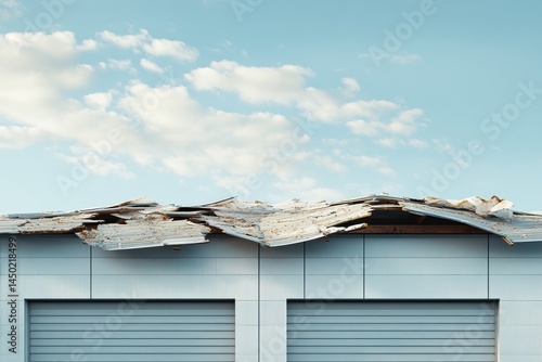 Wallpaper Mural Damaged roof showing peeling materials against a clear sky Torontodigital.ca