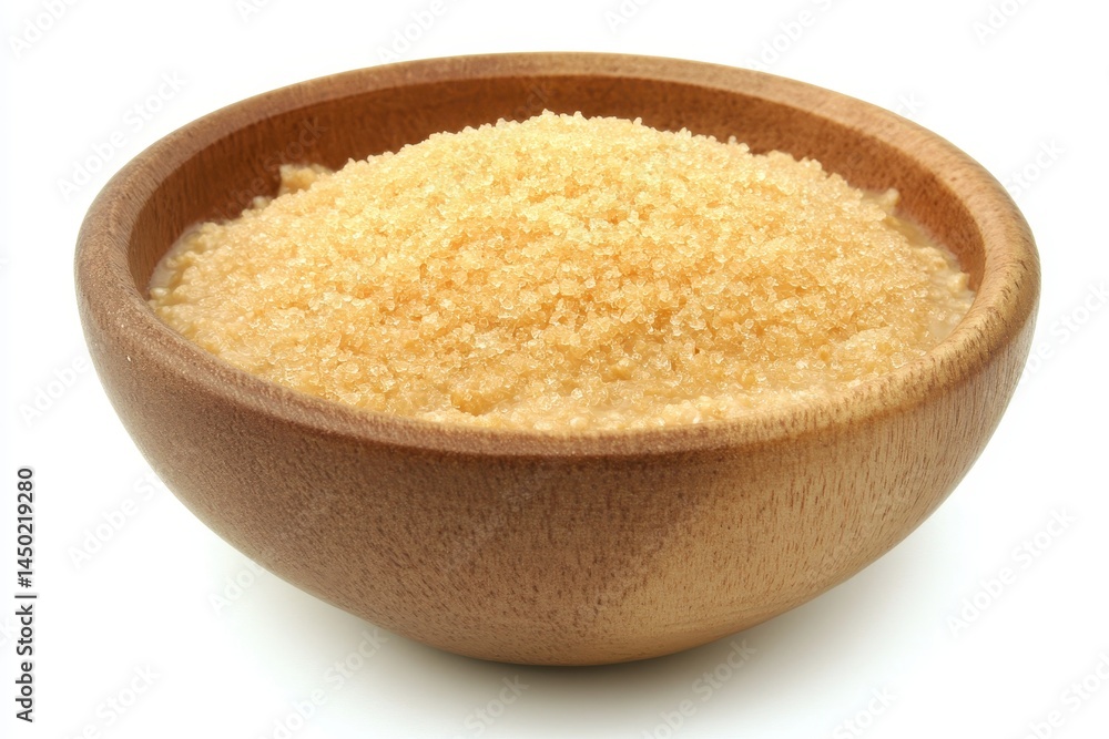 Close-up of golden brown sugar in a wooden bowl, showcasing texture and color Close-up of golden brown sugar in a wooden bowl, showcasing texture and color
