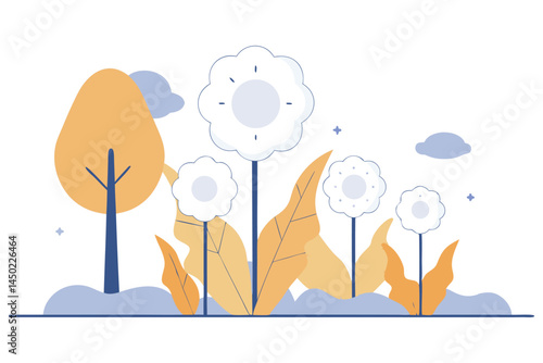 Flower centers that look like soft craters or bubbles, surrounded by round petals