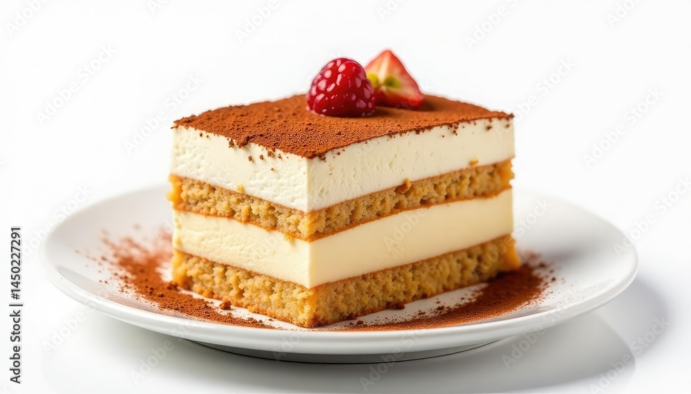 Classic tiramisu with dusted cocoa, isolated on pure white , ladyfingers, yummy Classic tiramisu with dusted cocoa, isolated on pure white , ladyfingers, yummy