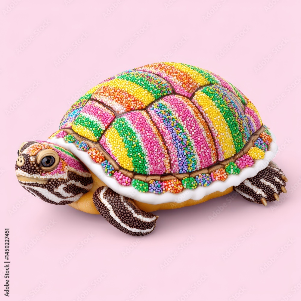 Fototapeta premium Colorful Sprinkle Decorated Turtle on Pink Background