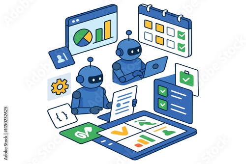 Isometric AI Team Discussing Data Dashboard