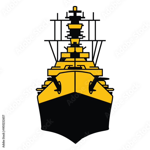 Front View of Warship in Yellow and Black Colors
