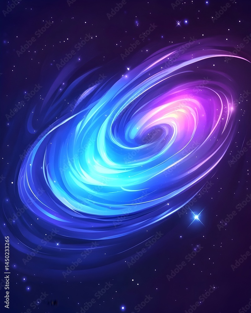 A vibrant, swirling nebula in deep space, glowing with blue and pink hues, set against a backdrop of twinkling stars A vibrant, swirling nebula in deep space, glowing with blue and pink hues, set against a backdrop of twinkling stars