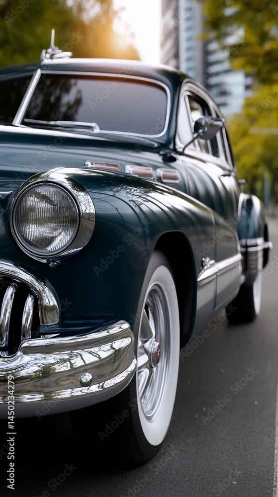 Fototapeta premium Classic vintage car parked on city street