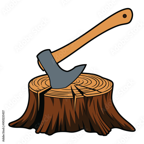 Axe on Tree Stump Woodcutting Illustration