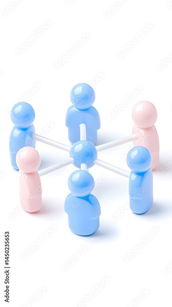 Interconnected pastel figures form a network, symbolizing teamwork and collaboration Interconnected pastel figures form a network, symbolizing teamwork and collaboration