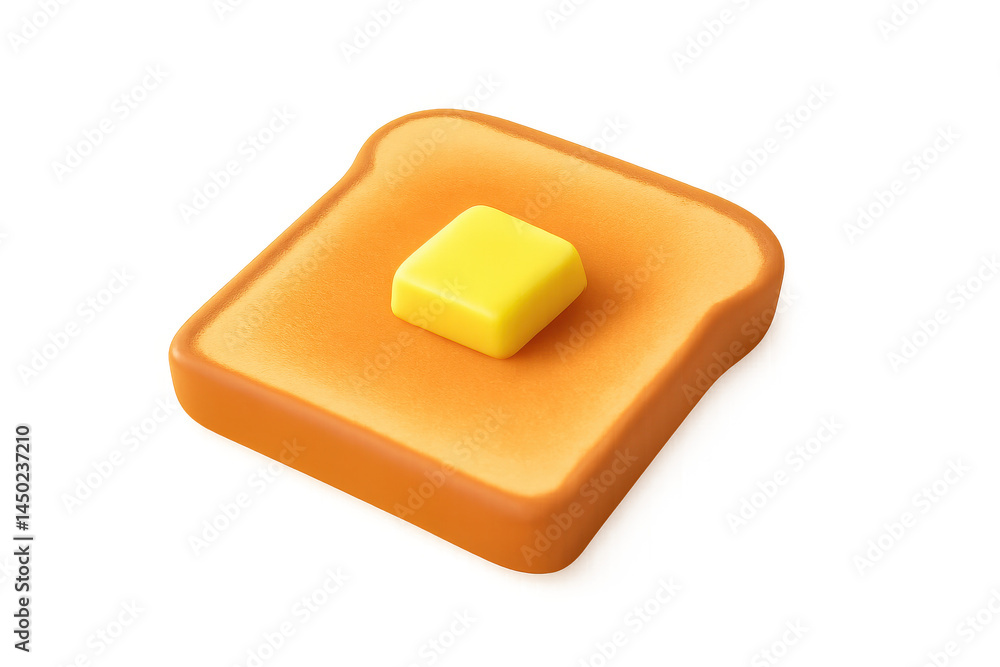 A slice of toast with a square pat of butter placed at the center. A slice of toast with a square pat of butter placed at the center.