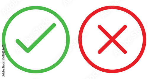 Correct and wrong icon set, Check mark icon button set. yes or no checkmark icons green and red color. vector illustration. 