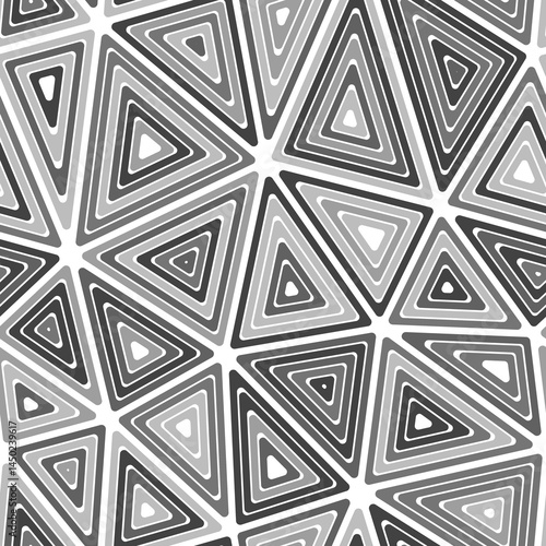Triangle shapes background. Multiple repeated inner triangles. Big triangles size. Mono tone colored style. Seamless pattern. Artistic vector tiles. Creative vector illustration.