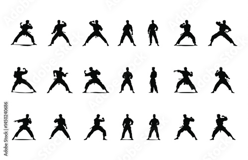 Karate Silhouette Clipart Set, Fighter Vector Silhouettes bundle